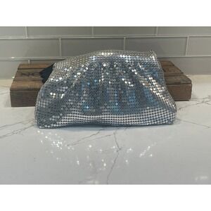 Whiting & Davis Silver Metal Mesh Evening Clutch Bag Zipped Handbag